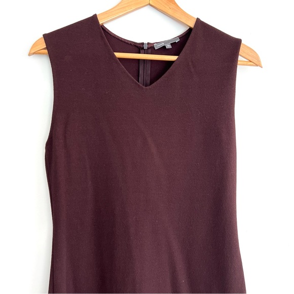 VINCE Brown Burgundy Viscose Blend Sleeveless Cocktail Sheath Midi Dress Sz 12 - Picture 3 of 14